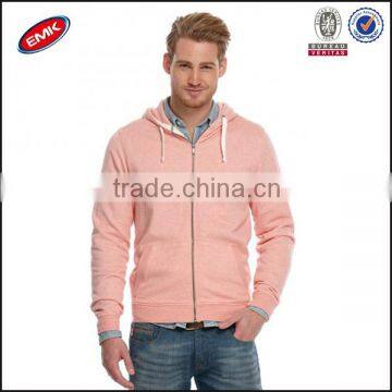 2015 fashion men pink cotton blank zip hoodie with pocket and drawstring hood from China