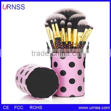 Professional 12pcs synthetic hair cosmetic brush sets with PU leather case holder