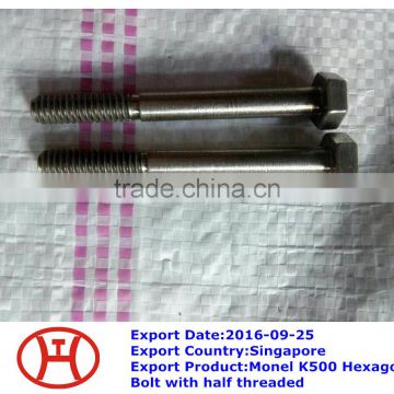 Monel K500 Hexagon Bolt with half threaded