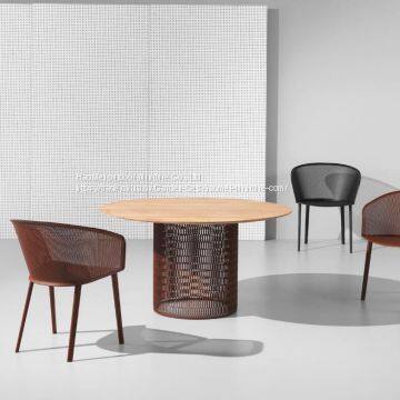 Outdoor Furniture Dining Set Aluminum Frame Teak Wood Table Top