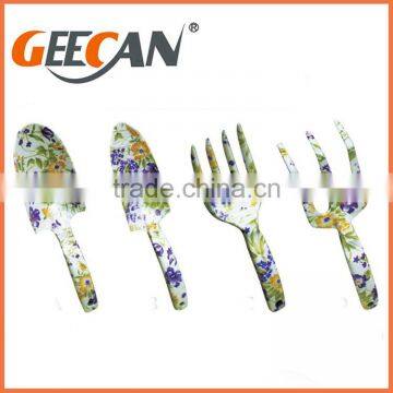 4 pcs Garden tool set with floral printed shovel,rake,fork