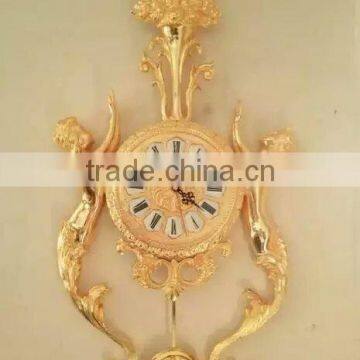 Luxury Retro 24K Gold Plated Wall Clock, Classic Wall Decorative Hanging Brass Angel Clock