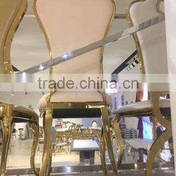 Luxury White Stitching PU Back Golden Wedding Chair photo-3