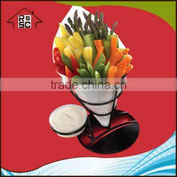 NBRSC Black Metal French Fry Stand With Condiment Bowl Holder photo-2