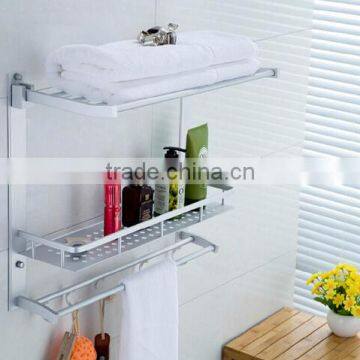 The new space aluminum folding movable towel rack three layer combination hole tray shelf cosmetic storage rack