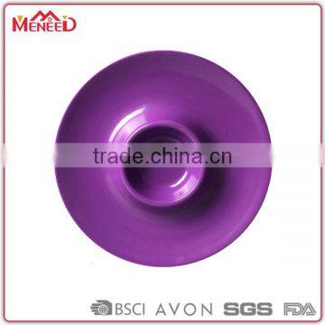 Eco-friendly plastic solid color party used purple melamine customized chip and dip plate