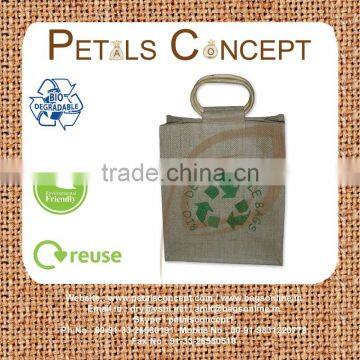 Jute bio-degradable bag with wooden cane handle