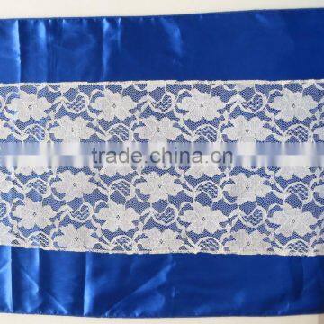 50PCS A Lot 32cm*200cm White Hard Yarn Lace & Royal Bule Satin Sash With Plastic Shinny Buckle For Wedding Use photo-3
