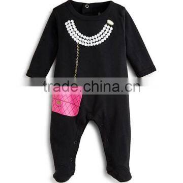 Newborn Baby Clothes Pearl Necklace And Purse Graphic Baby Bodysuit Baby Girls Romper Kids Clothing 2016 HSD5621 photo-2