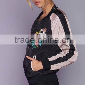 Hot Sale Satin Woman Jacket New in Style Embroidery Bomber Jacket photo-3