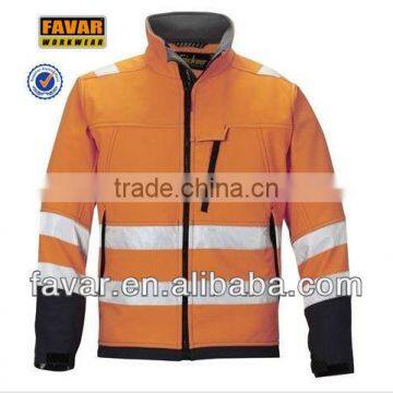 Men Hi Vis Waterproof Windproof fleece promotional softshell jacket with chest pocket