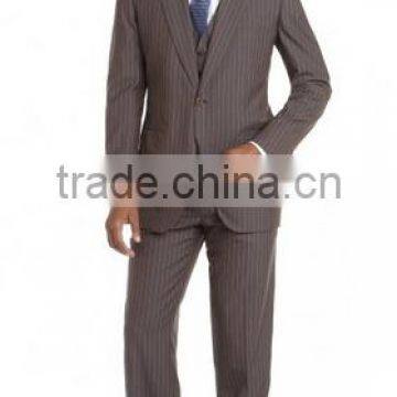 Brown And Blue Pinstriped Wool Three Piece Suit (SHT1108)