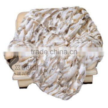 CX-D-11F Blue Patchwork Winter Genuine Rabbit Fur Fashion Rugs Throw photo-4