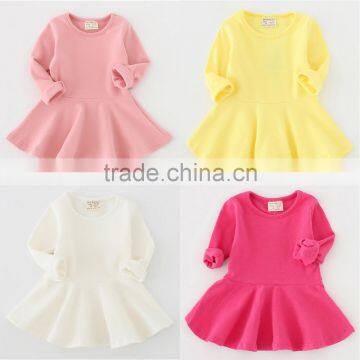 Hot selling baby girl dress solid color long sleeve dress little girl princess cotton autumn dresses