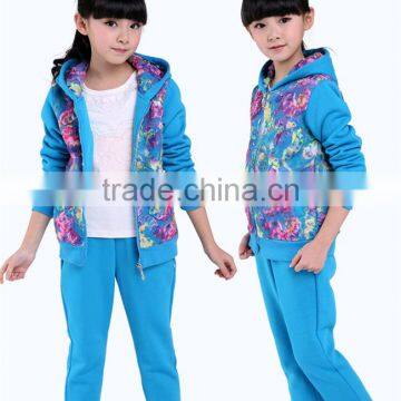 wear winter set 2014 new winter girl with lace two piece set thickening of children's sport suit