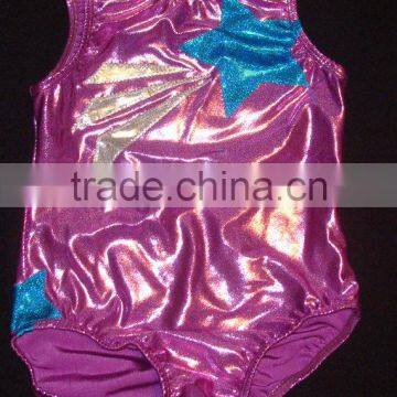 Gymnastics leotard girls Lilac mystique with turquoise twinkle star and silver mystique slashes as overlay