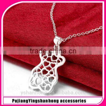 Fashion 925 Silver Bear Pendant Sautoir Wholesale Creative Hollow Out