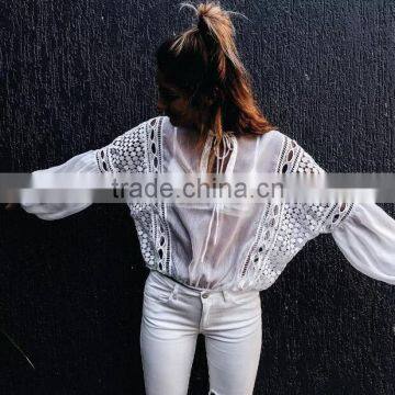 Runwaylover 126 Hot Sale 2017 Ladies Fashion Lace Transparent Chiffon Blouse