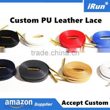 Faux Cowskin Sheepskin Leather Gold Shoelaces with Gold Metal Aglets for Air Jordan Sneakers - amazon Supplier - Black/White/Red