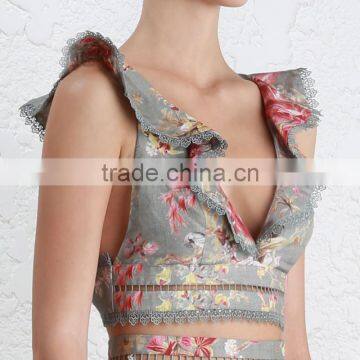 Retro Flutter Frill Crop Top and Lace Shorts Vintage Lady Garments photo-6