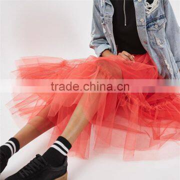 2017 OEM Spring Red Flowy Giant Tutu Tulle Below The Knee Skirts