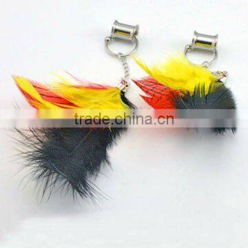 beautiful feather dangle flesh tunnel ear plug body jewelry ,body Piercing jewelry,