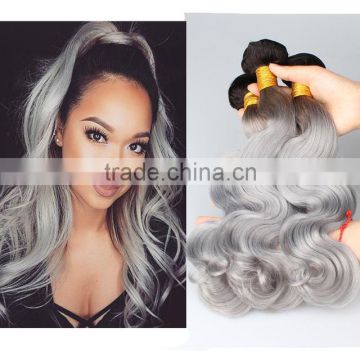 High Quality Wholesale Price 1B/grey virgin Human Hair , ombre hair