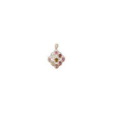 Custom Lozenge Flower Sterling Silver Cz Pendants For Wedding Gift , Gold Plated