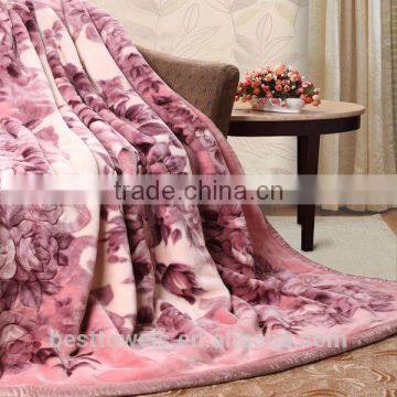 Warm soft flower printing ethnic polyester raschel blanket