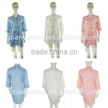 Various colors 3/4 sleeve Sexy Women silky satin Nightshirt