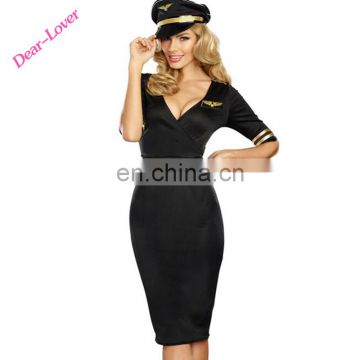 Flight Captain Sexy Adult Patchwork Half Sleeve Halloween Sexy Costume