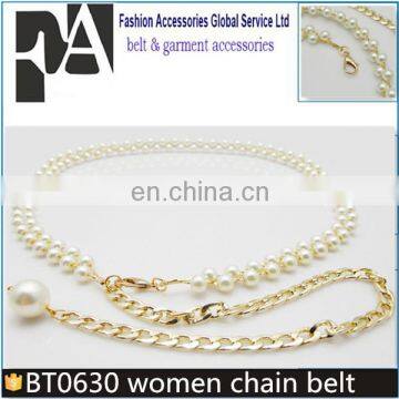 BT0630 High Grade Fashion Lady Waist Chain Women Golden Pearl Waist Belt