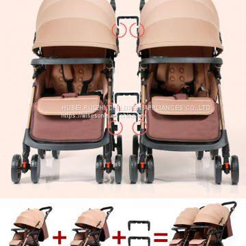 High-view and detachable seating baby stroller easy to foldable can set and lie Twin stroller