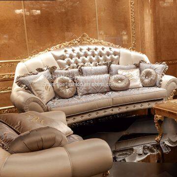 Luxury French Rococo Style Wood Carved Fabric Sofa