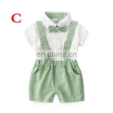 2019 SUMMER KIDS Gentleman Bowknot Blouse With Suspender Shorts 3PC SET Newborn Baby Clothing Sets photo-3