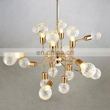 Wholesale Nordic Modern Home Decor Glass Lampshade Pendant Lights Gold Ceiling Lights Multi Heads Chandelier Lamp