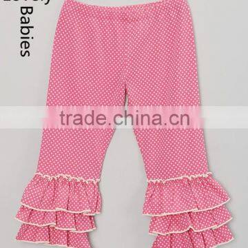 Wholesale childrens boutique clothes 2016 summer pink dot ruffle leggings