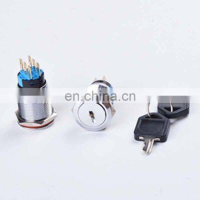 19MM Brass Chrome Key Metal Waterproof Brass 2 Position 1NO 1NC 3 Position 2NO 2NC Push Button Switch Button Press Button