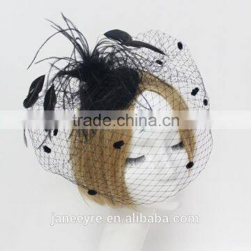 High Quality Handmade Black Veil Fascinator Hat With Feather photo-2