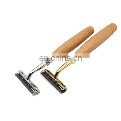 eco friendly biodegradable razors with wood handgrips bathroom supplies OEM gift pack options available