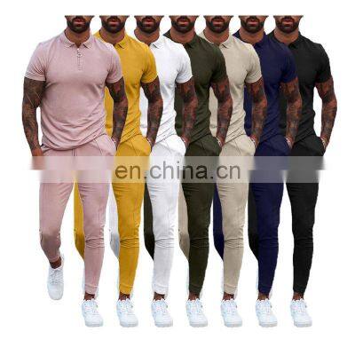 Custom Summer Short Sleeve Streetwear Slim Fit T-shirts Two Piece Pants Set plus size mens clothes