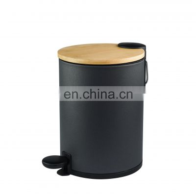 NewIcon Household Waste Bin Black 5L  Trash Cans with Bamboo Lid  Bathroom Kitchen Dustbin