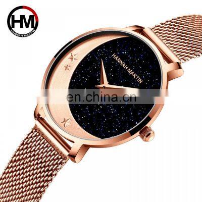 HANANH MARTIN 1334 New Design Model  Moon Stars Night Flash women watch Stainless Steel bling watches women