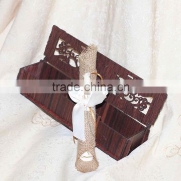 2016 Wooden Laser Cut Box Royal Theme Scroll Wedding Invitations with Burlap Cards