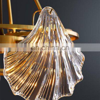 New Arrival Customized Decorations Equipment Stainless Steel Leaf Quality Shell Square Rectangle Luxury Glass Chandeliers photo-5