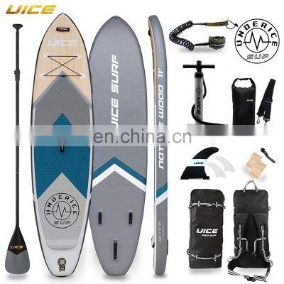 11'x33''x6'' Ocean Blue Wood Design Надувной вертлюговый доска для серфинга ISUP