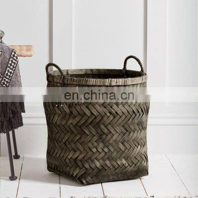 Black Woven Bamboo Storage Basket Plant Holder Wholesale Handwoven Made in Vietnam