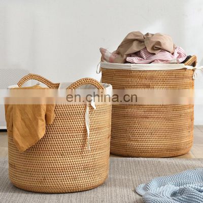 Useful Large Woven Rattan Laundry Basket with Handle, Rattan Basket for Home Storage Decoration Wholesale