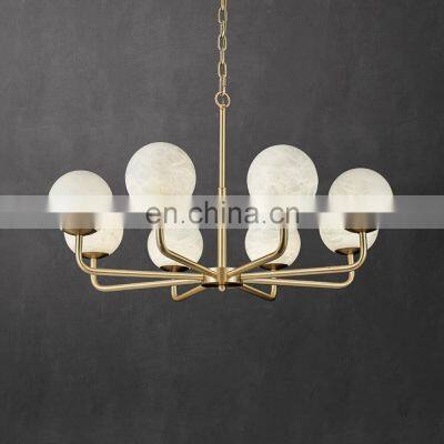 Modern Dining Room Brass Alabaster Ball Gold Chandelier photo-2