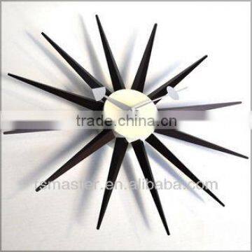 Home Decorative Walnut Sunburst Clock Wall Mounted Clock Quality Choice photo-2